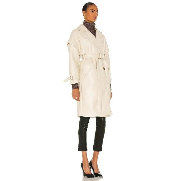 Apparis Kiera Faux Leather Trench Coat in Ivory Large New Vegan Jacket - Picture 4 of 16